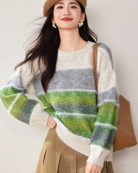 Mohair stripe tops rainbow sweater for women