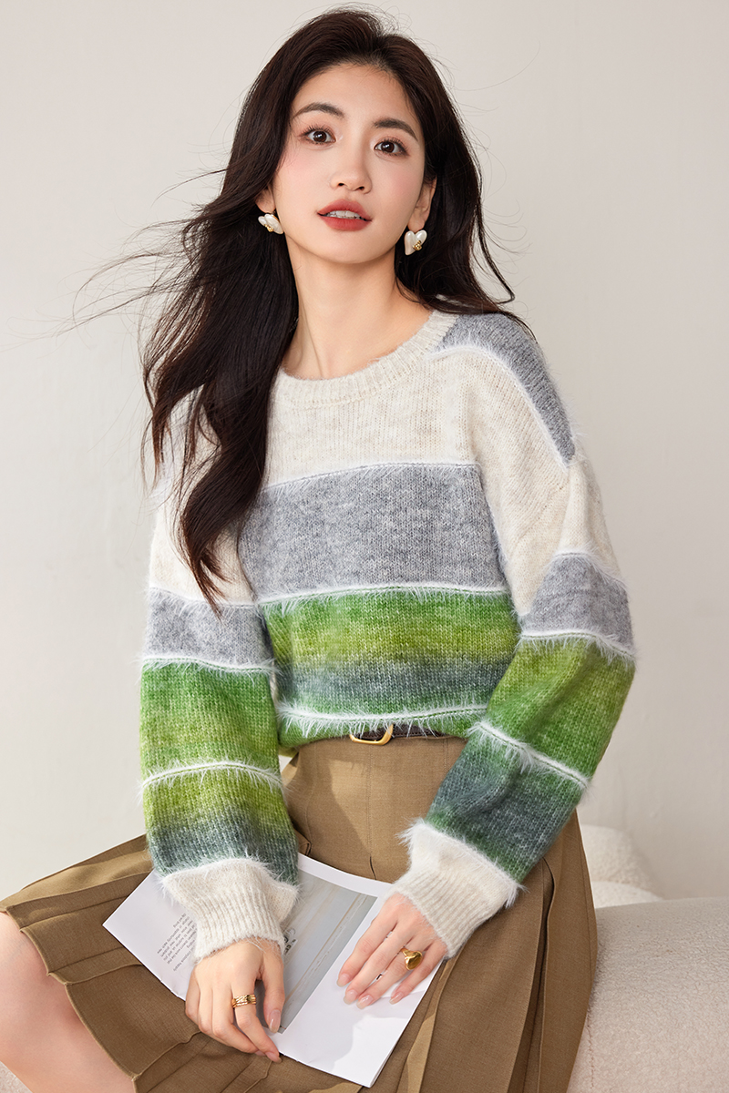 Mohair stripe tops rainbow sweater for women