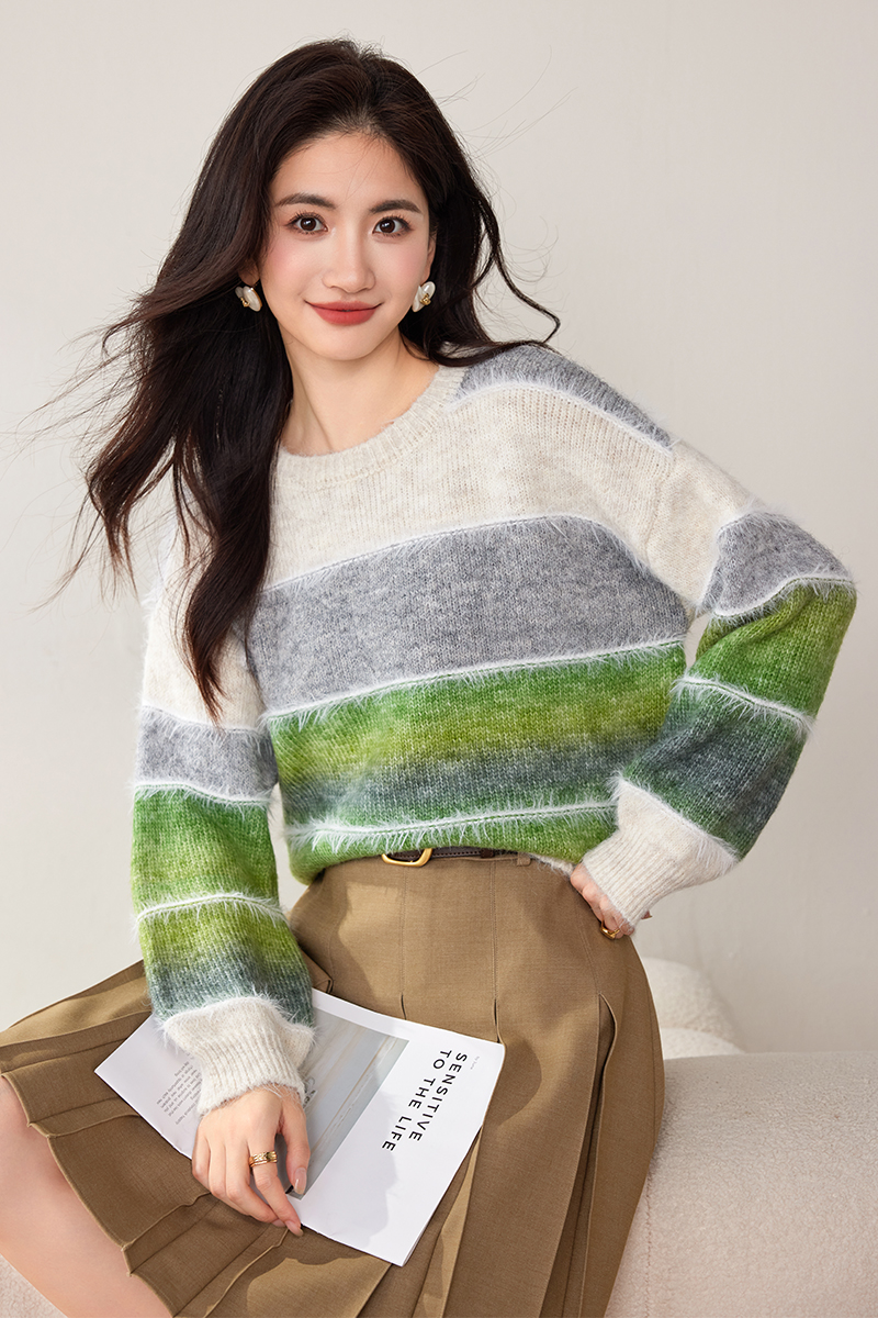 Mohair stripe tops rainbow sweater for women