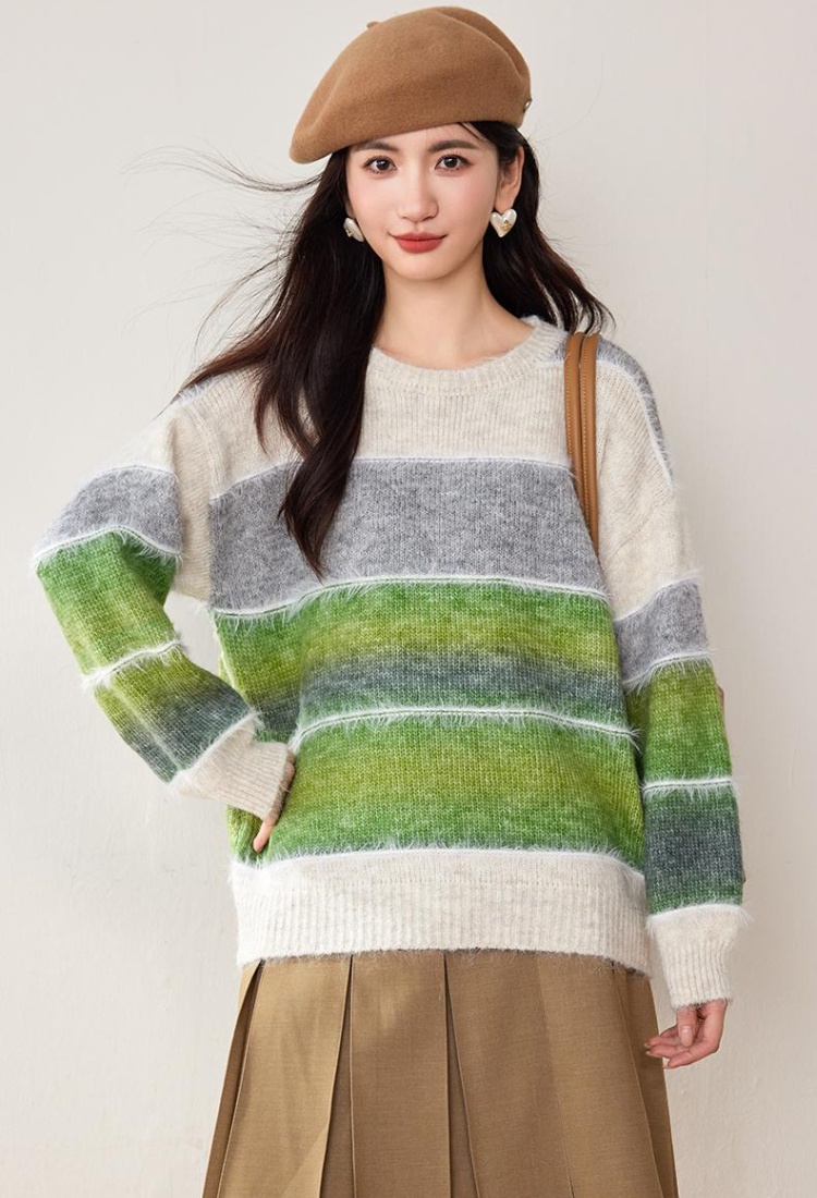 Mohair stripe tops rainbow sweater for women