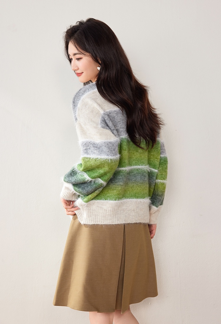 Mohair stripe tops rainbow sweater for women