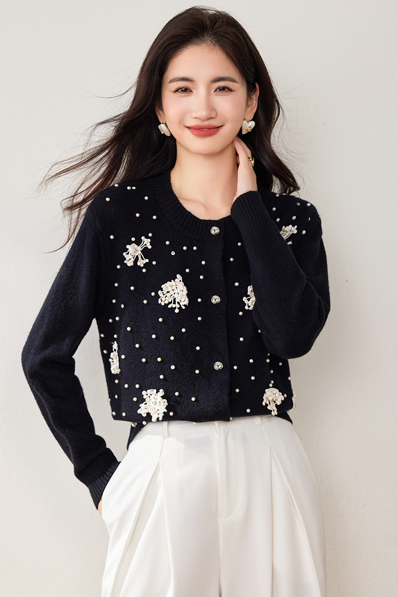 Beading chanelstyle tops autumn cardigan for women