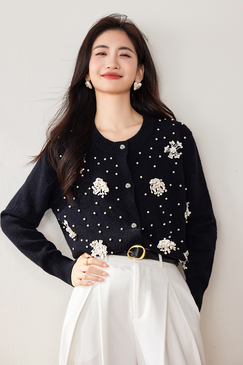 Beading chanelstyle tops autumn cardigan for women