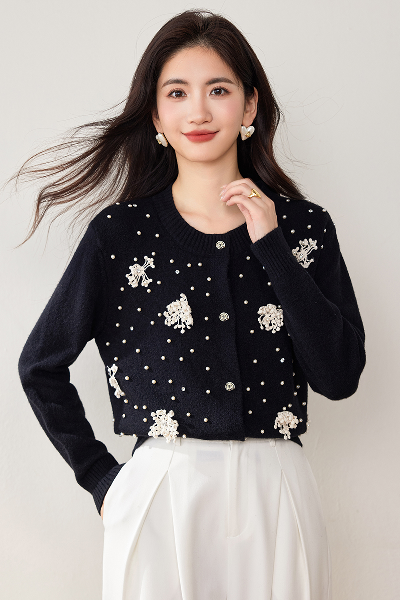 Beading chanelstyle tops autumn cardigan for women