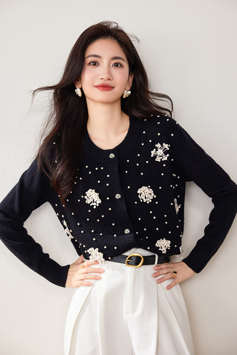 Beading chanelstyle tops autumn cardigan for women