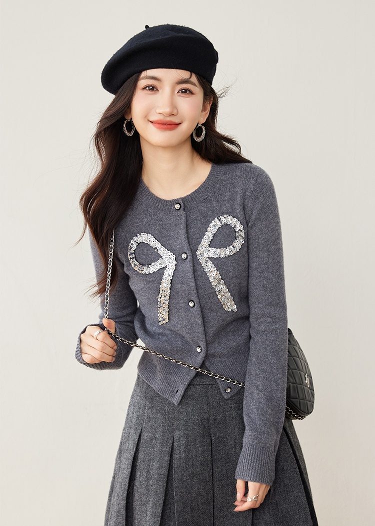 Sweet temperament gray tops chanelstyle knitted coat