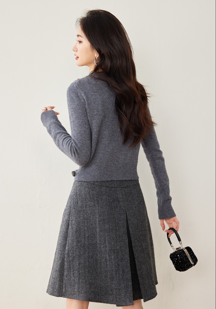 Sweet temperament gray tops chanelstyle knitted coat