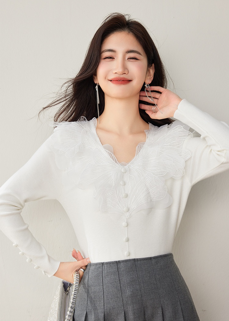 Pinched waist lace sweater bottoming tops for women