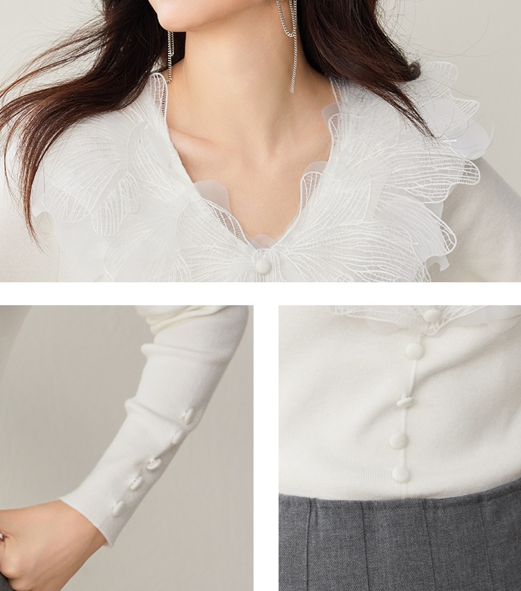 Pinched waist lace sweater bottoming tops for women