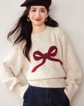 Cashmere pullover bow sweater bottoming winter thick tops for women