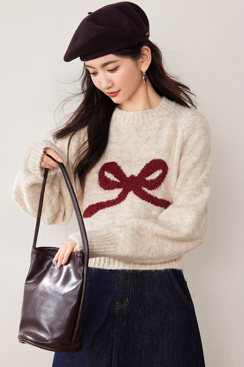 Cashmere pullover bow sweater bottoming winter thick tops for women