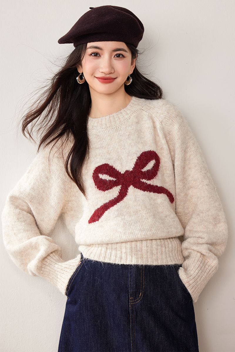 Cashmere pullover bow sweater bottoming winter thick tops for women