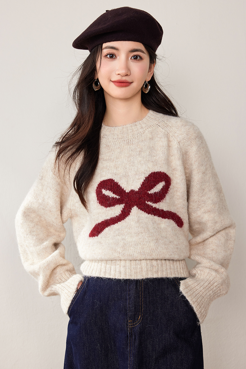 Cashmere pullover bow sweater bottoming winter thick tops for women