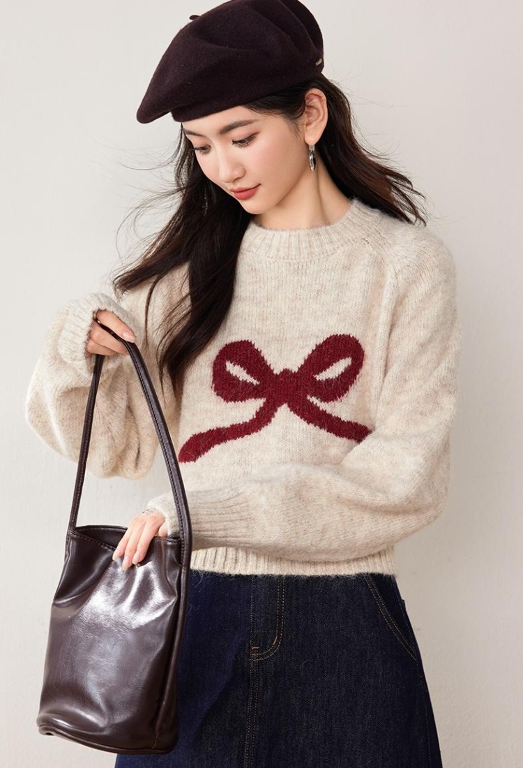 Cashmere pullover bow sweater bottoming winter thick tops for women