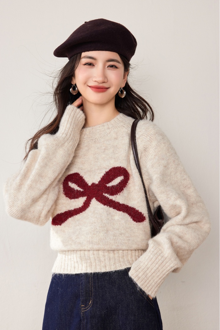 Cashmere pullover bow sweater bottoming winter thick tops for women