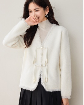 Chinese style V-neck cardigan lazy sweater