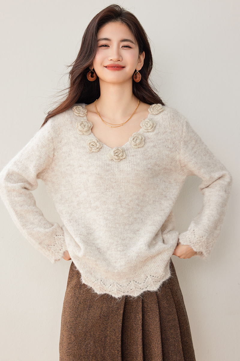 Long stereoscopic sweater flowers tops for women