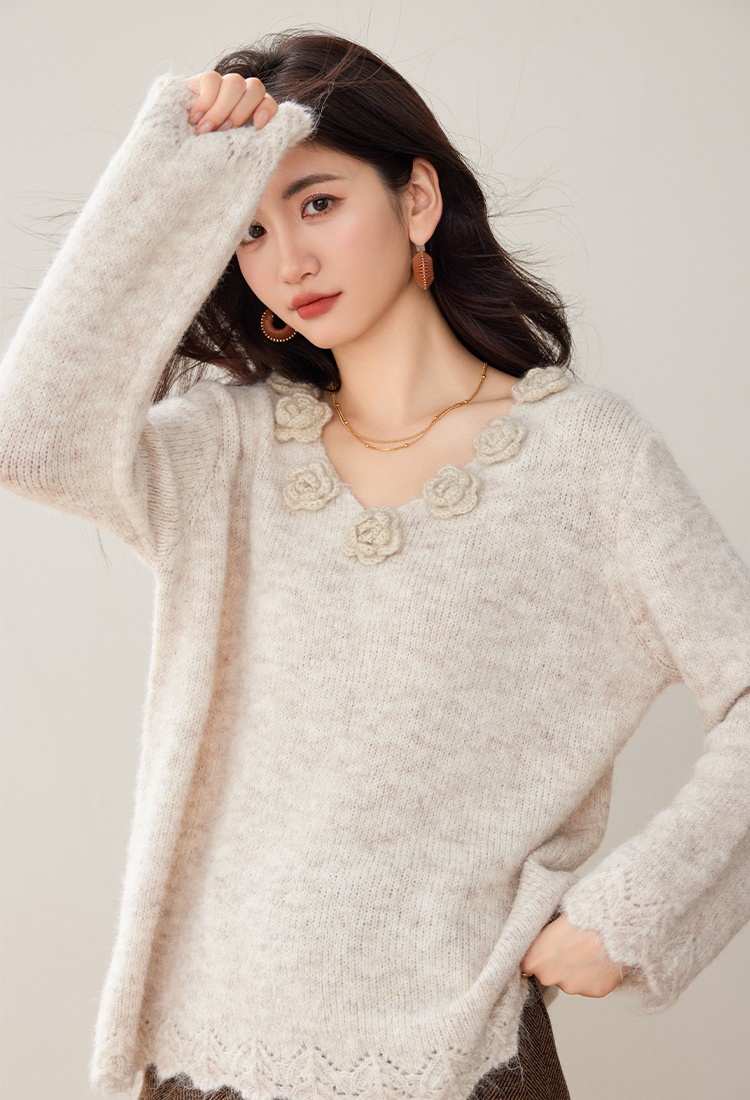 Long stereoscopic sweater flowers tops for women