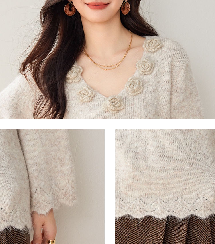 Long stereoscopic sweater flowers tops for women