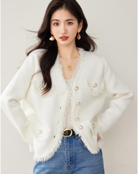 Imitation of mink velvet knitted coat V-neck sweater