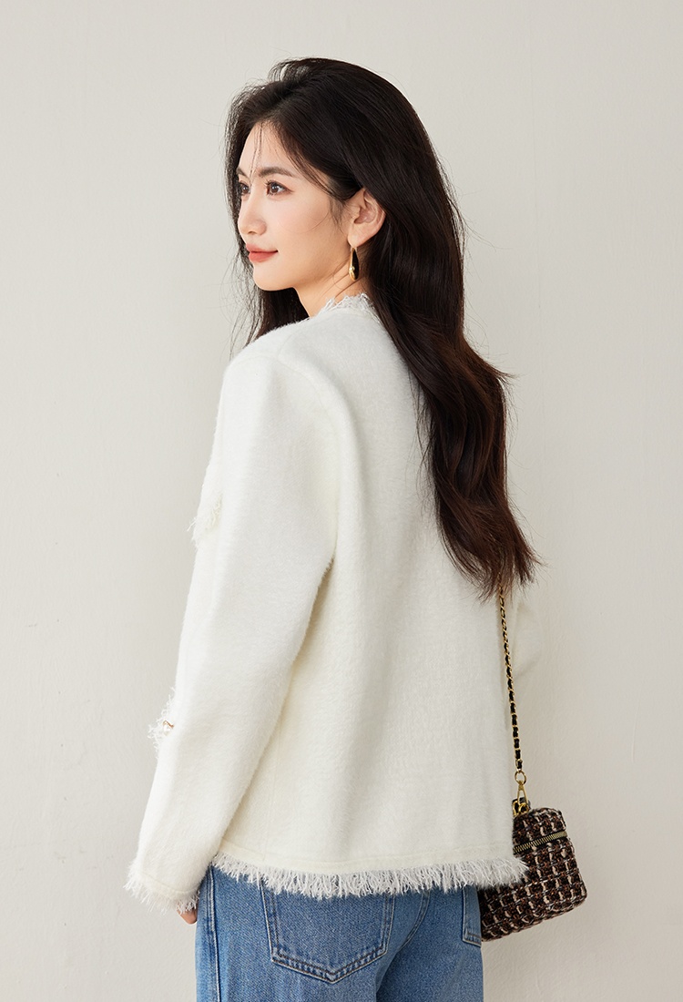 Imitation of mink velvet knitted coat V-neck sweater