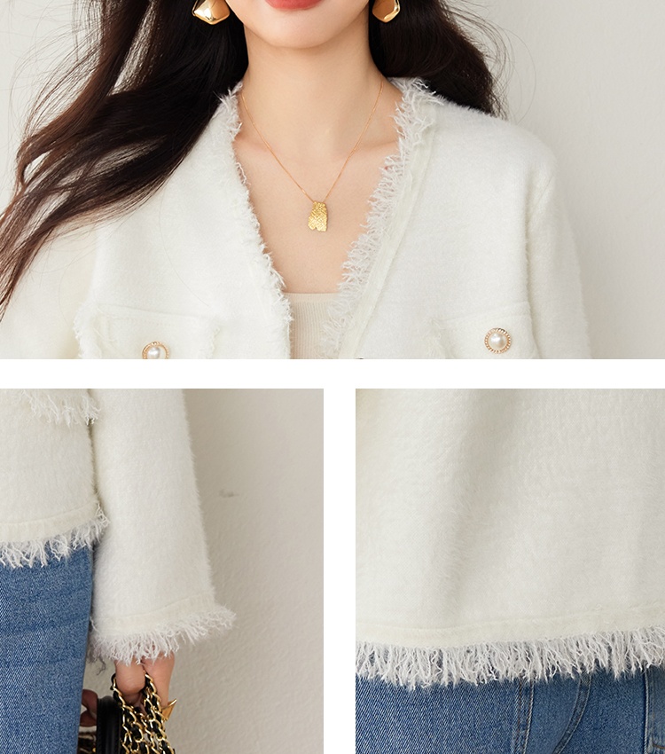 Imitation of mink velvet knitted coat V-neck sweater