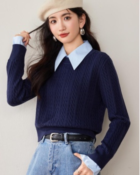 Shirt collar winter college style retro sweater