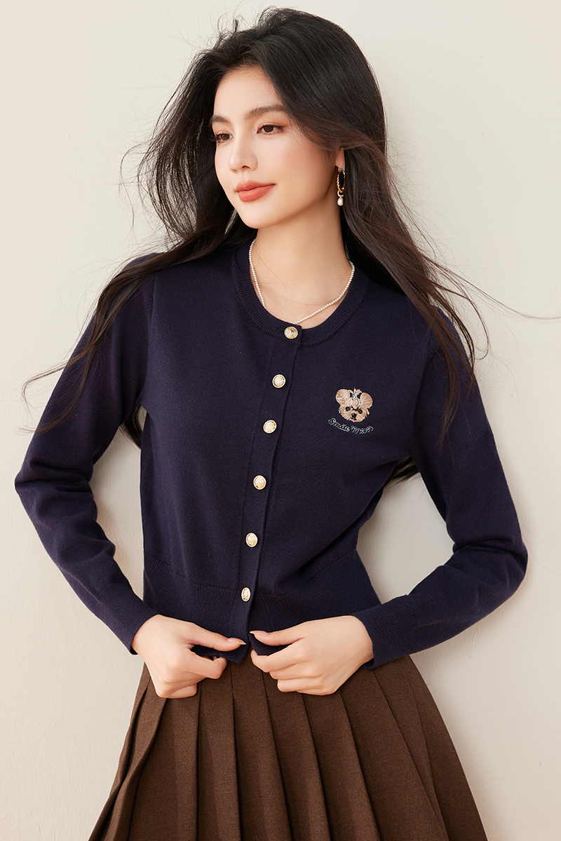 Embroidery sweet cardigan puppy winter tops for women