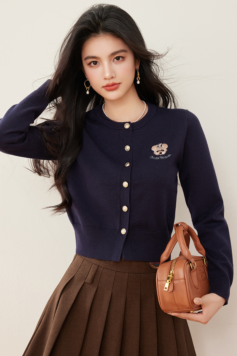 Embroidery sweet cardigan puppy winter tops for women