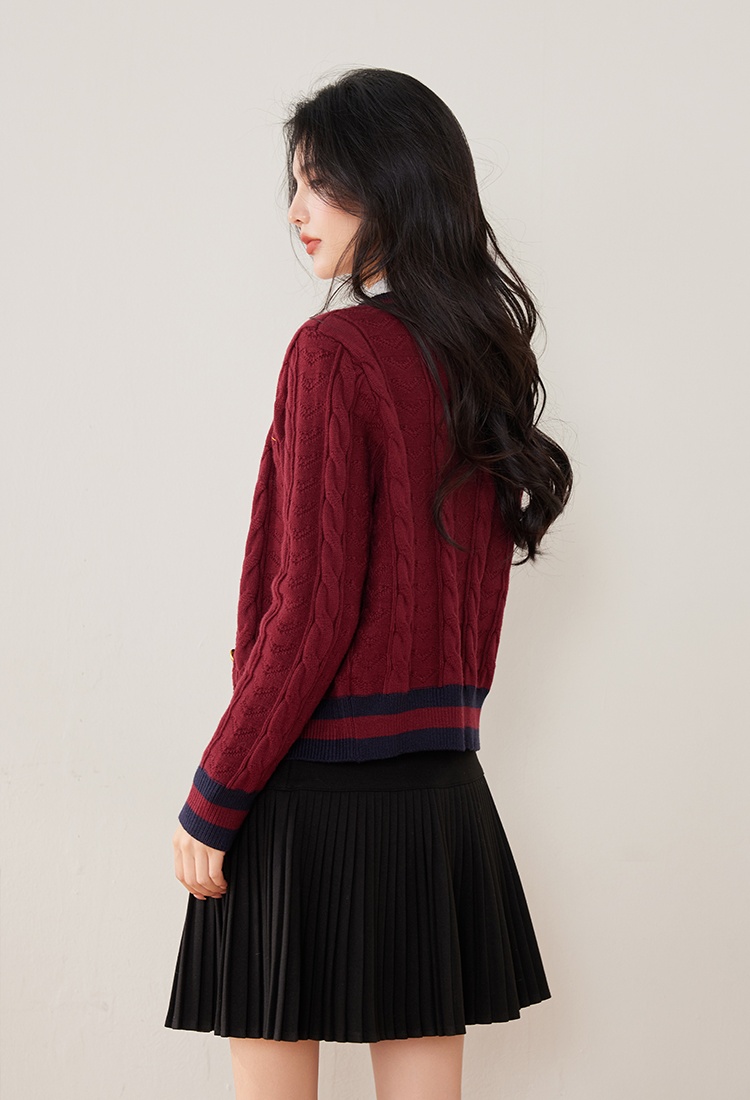 College style red tops winter thick cardigan