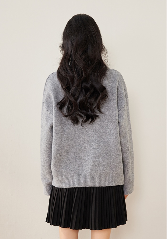 Fat lazy gray sweater winter pullover bow tops