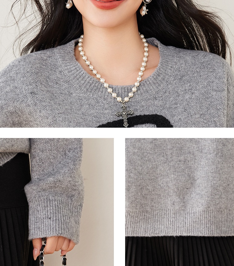 Fat lazy gray sweater winter pullover bow tops