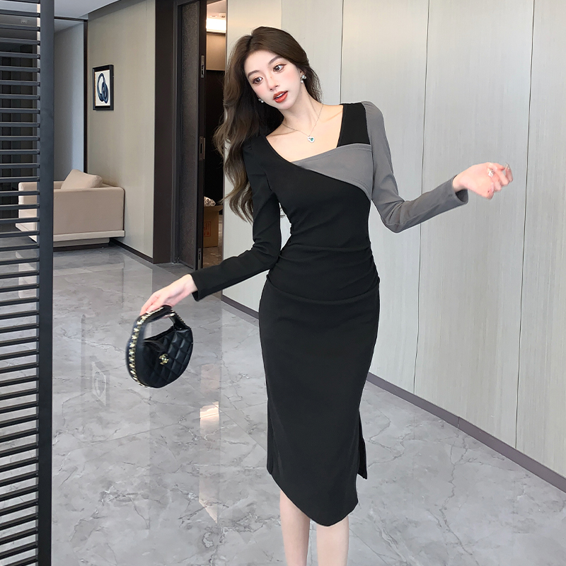 Split slim package hip bottoming dress