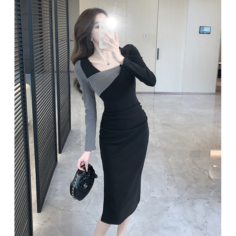 Split slim package hip bottoming dress