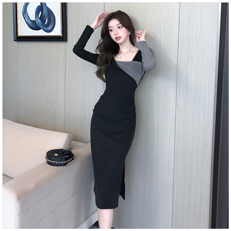 Split slim package hip bottoming dress