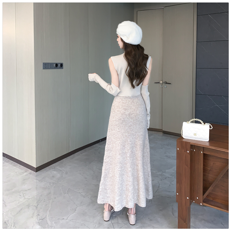 Splice basis wear dress knitted pinched waist sweater dress