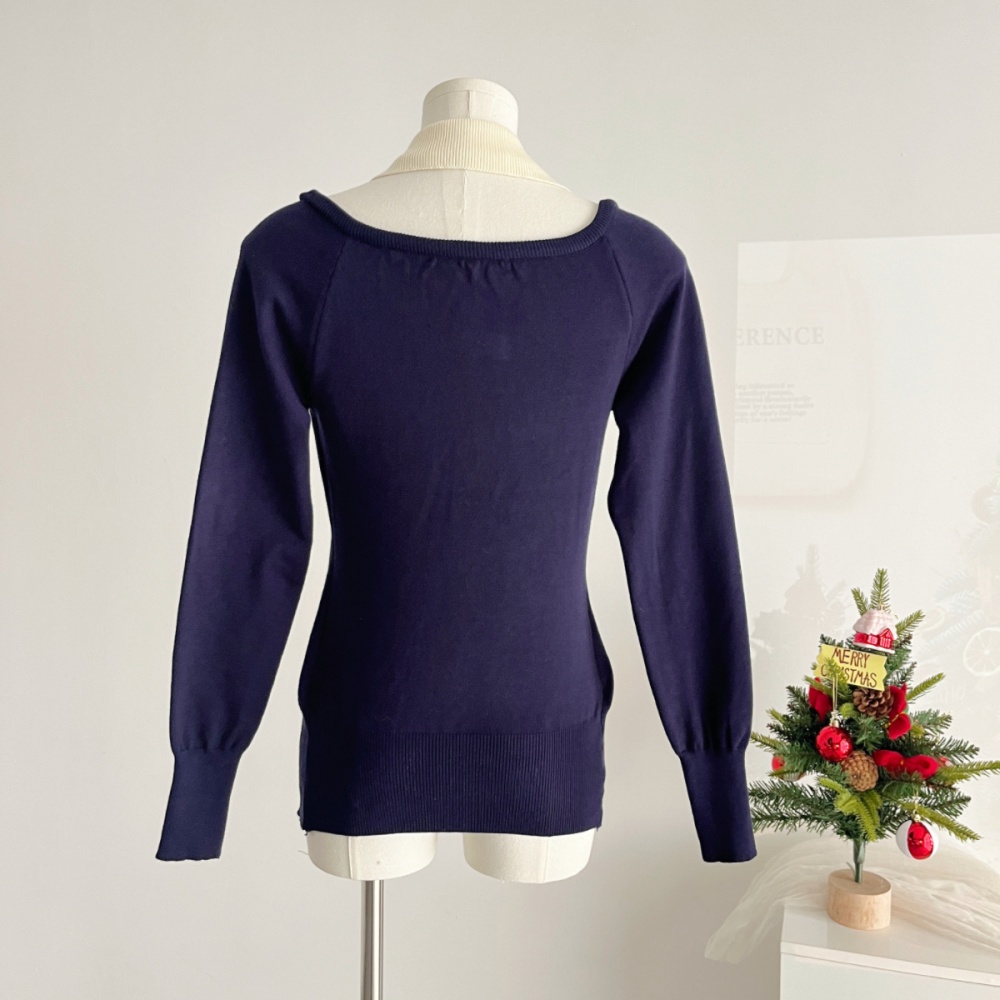 Pseudo-two strapless sweater pullover small shirt