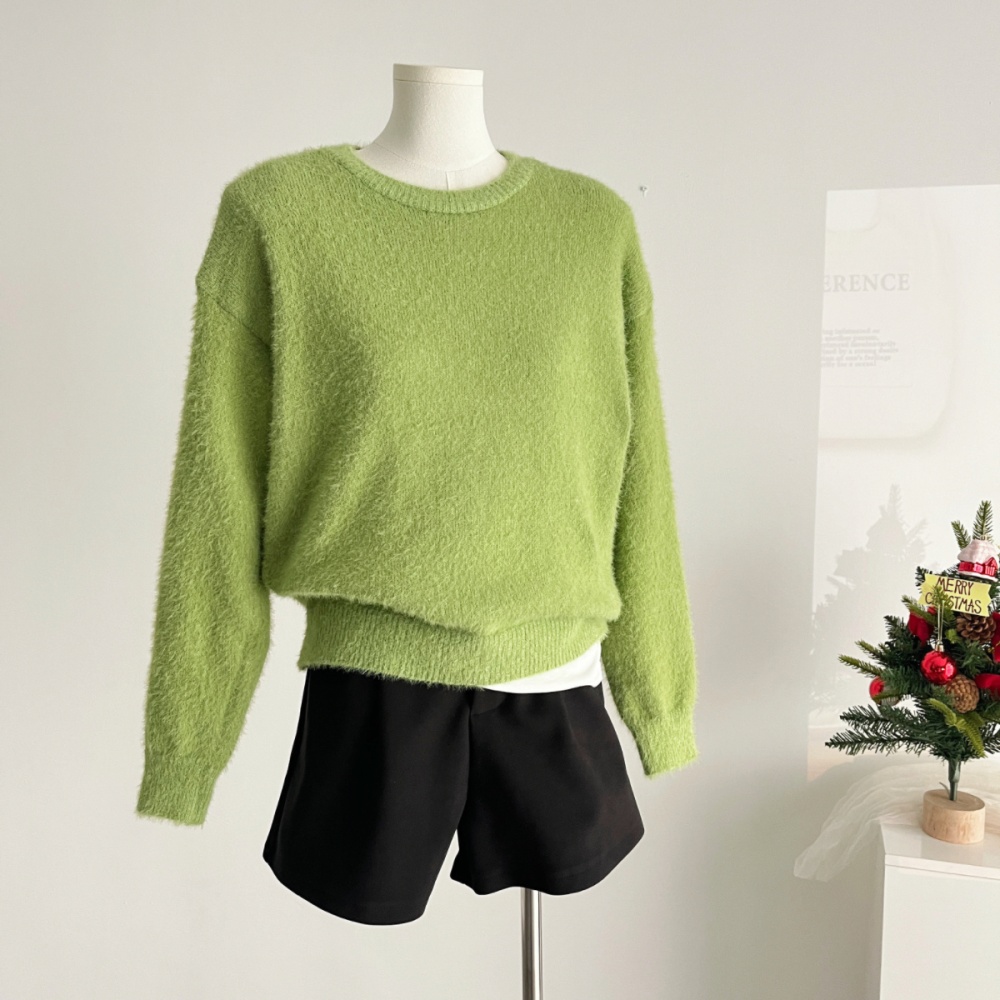 Pullover green sweater simple autumn and winter tops