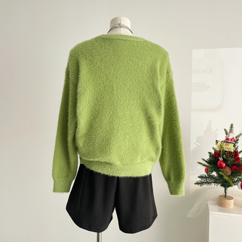 Pullover green sweater simple autumn and winter tops