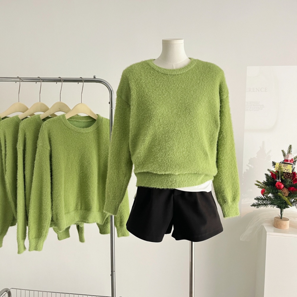 Pullover green sweater simple autumn and winter tops