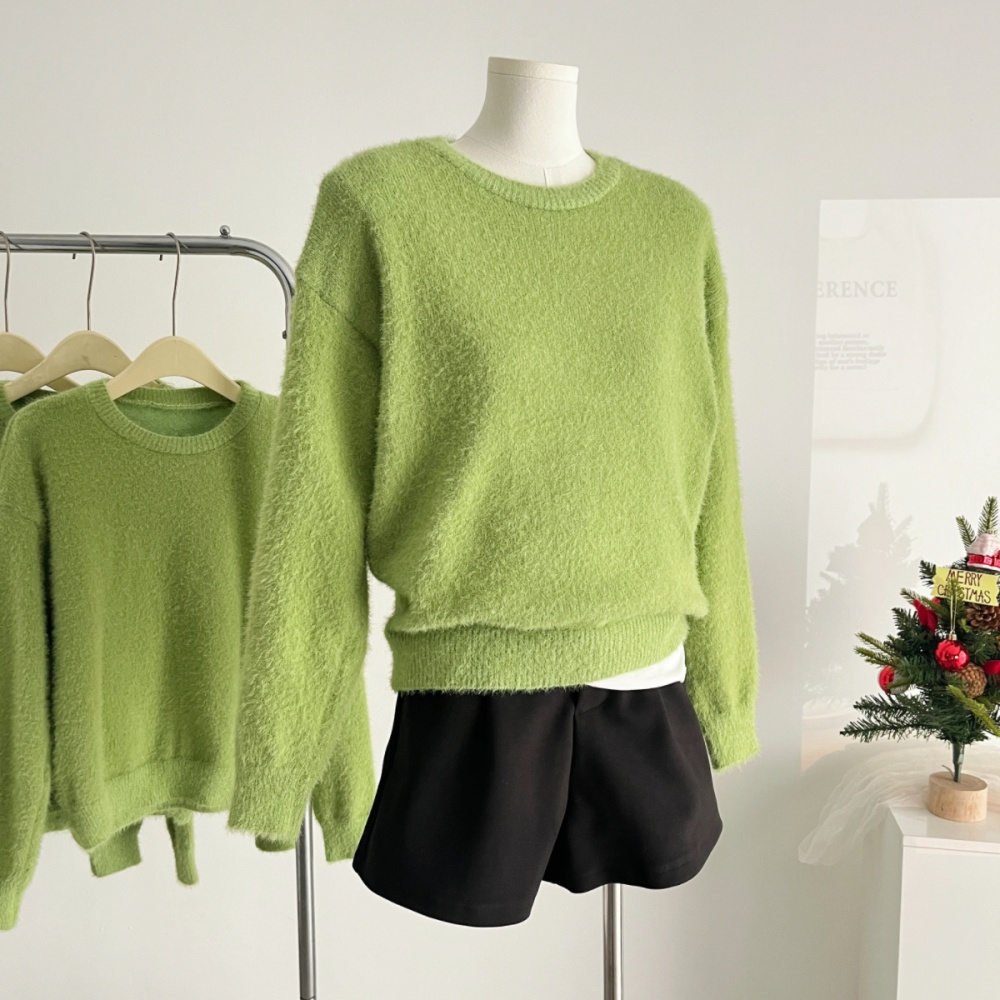 Pullover green sweater simple autumn and winter tops