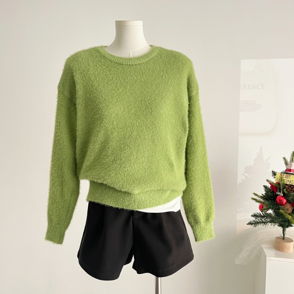 Pullover green sweater simple autumn and winter tops