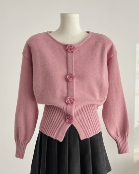 Pinched waist elegant tops stereoscopic sweater for women