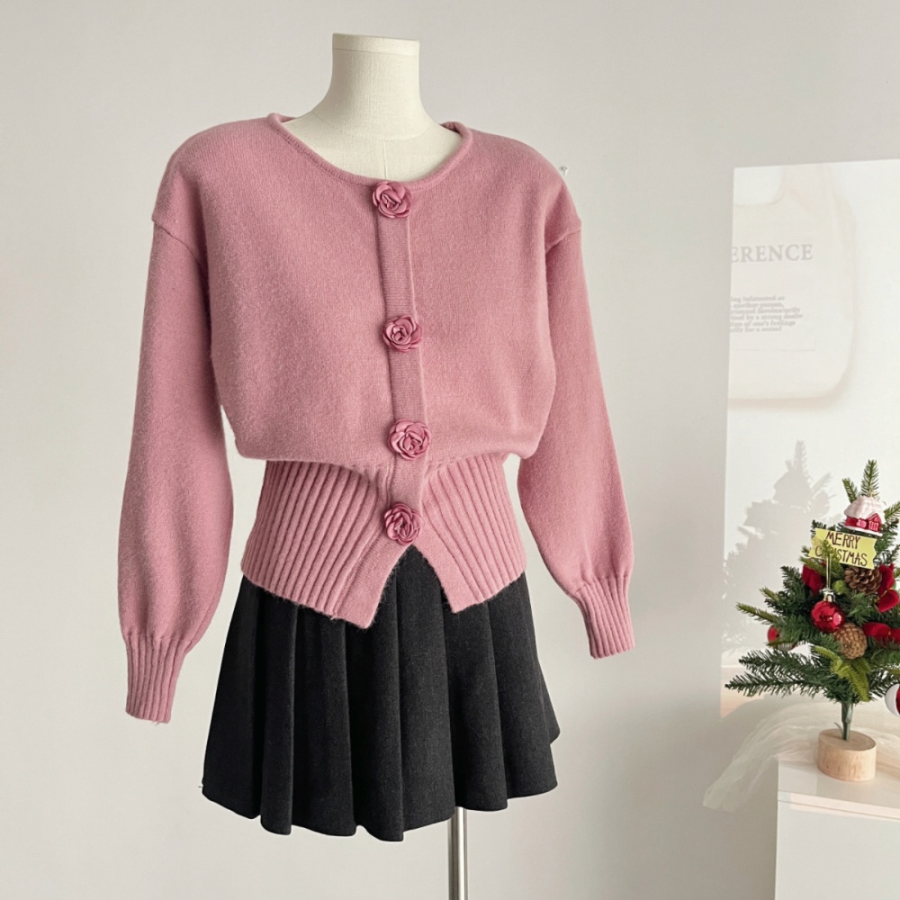 Pinched waist elegant tops stereoscopic sweater for women