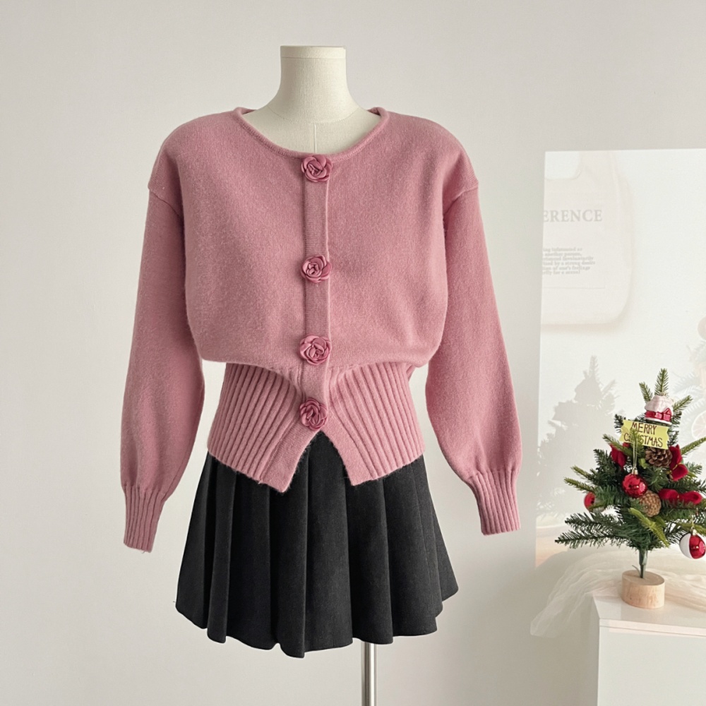 Pinched waist elegant tops stereoscopic sweater for women