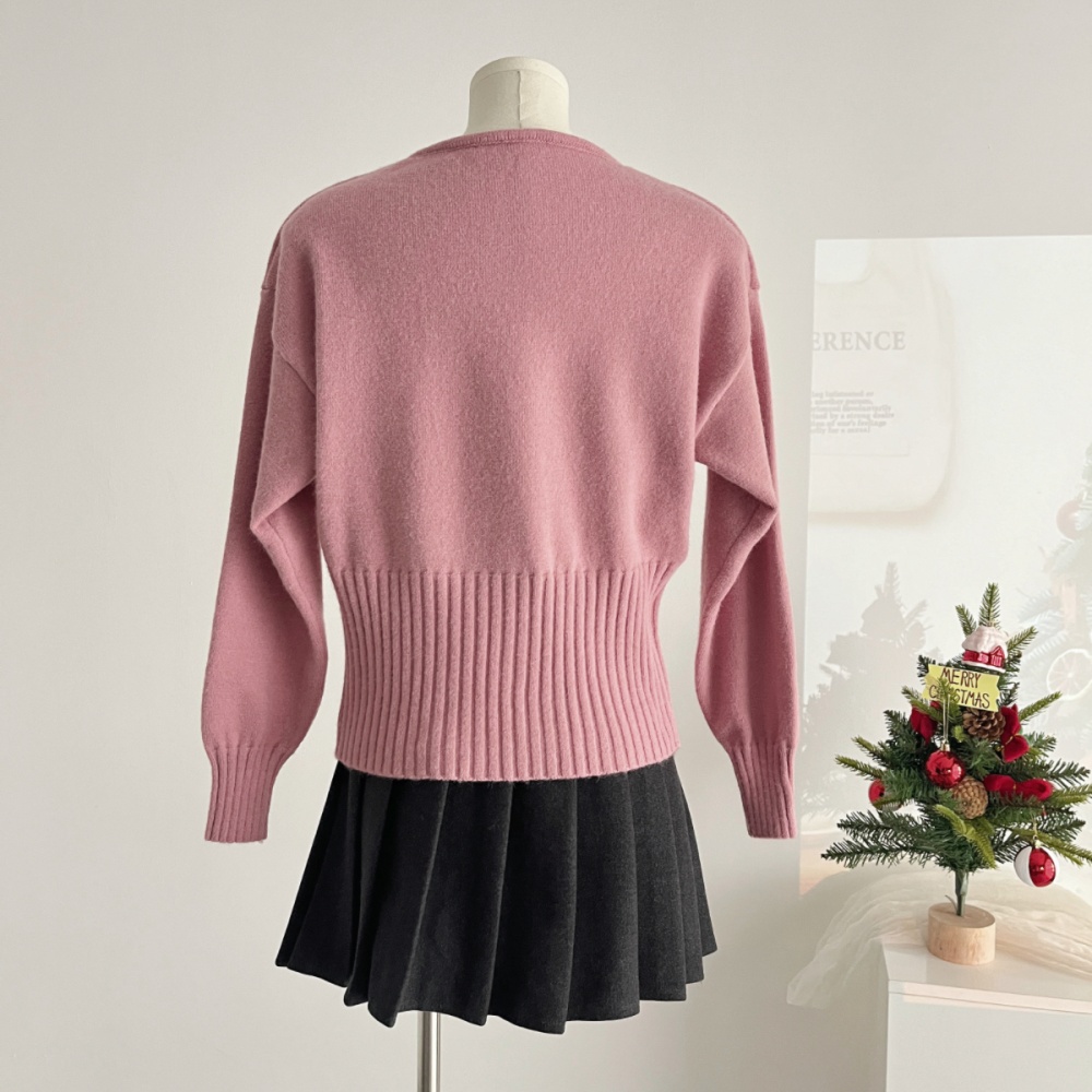 Pinched waist elegant tops stereoscopic sweater for women