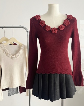 Unique knitted tops stereoscopic V-neck sweater for women