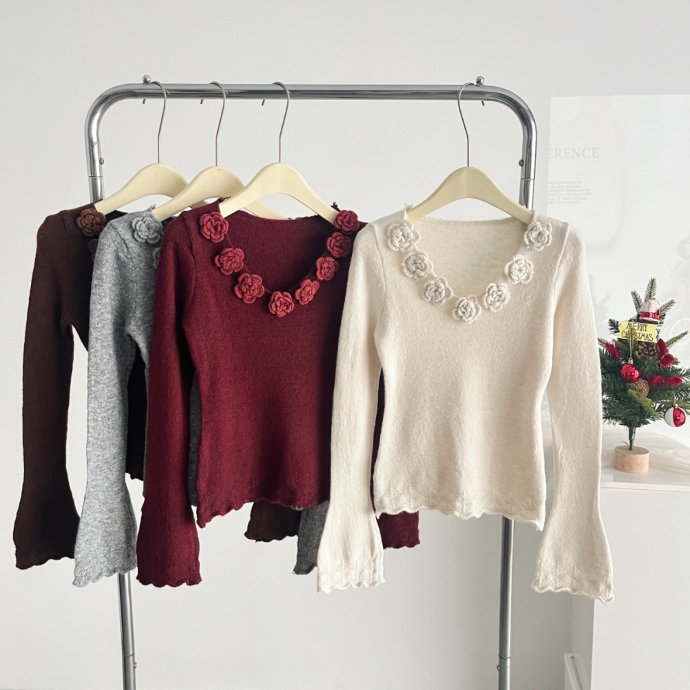 Unique knitted tops stereoscopic V-neck sweater for women