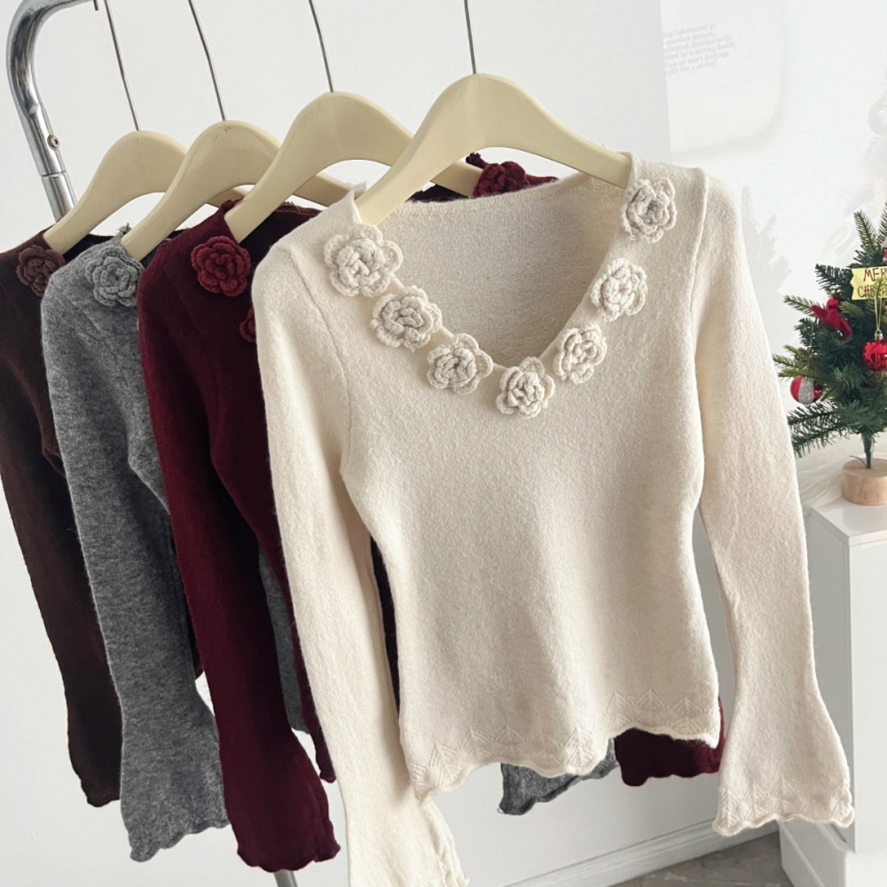 Unique knitted tops stereoscopic V-neck sweater for women