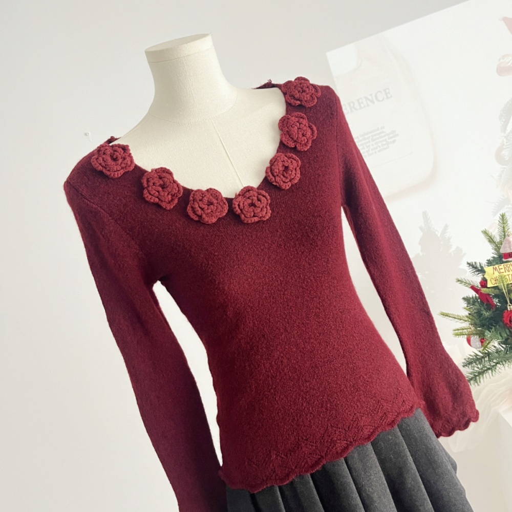 Unique knitted tops stereoscopic V-neck sweater for women